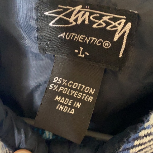 Stussy Men's Plaid Flannel Blue Button Down Shirt Large - Picture 3 of 4